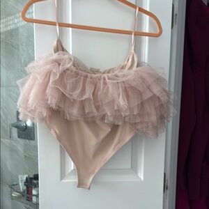 Free people Elegant Pink Ruffled Bodysuit small.